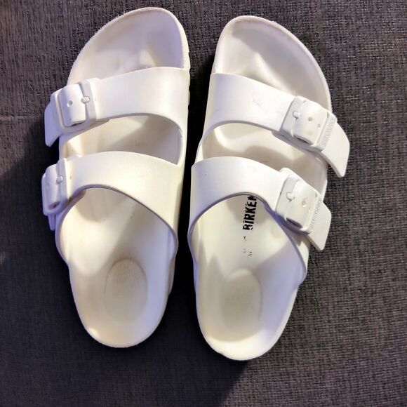 Birkenstock White Sandals with Adjustable Straps and Contoured Footbed - Picture 1 of 5